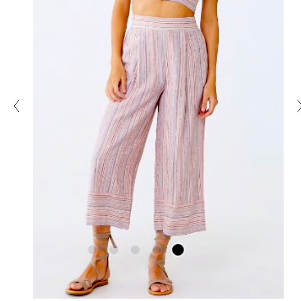 Forever 21 Linen Blend Multi Stripe High Waist Wide Leg Boho Capri